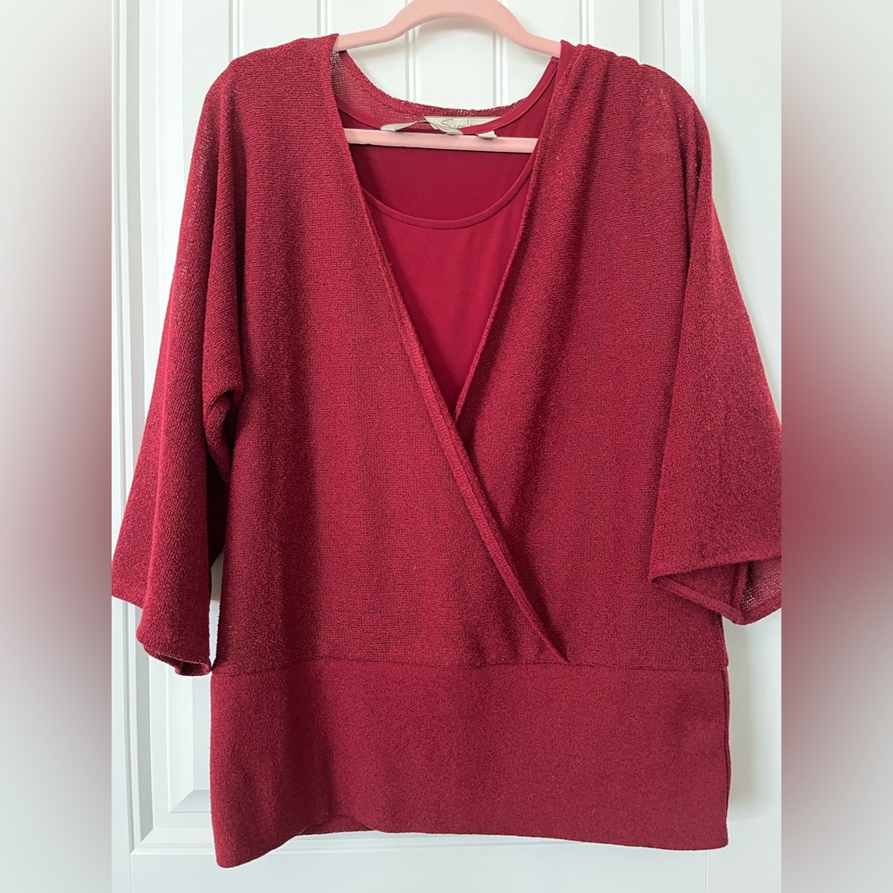 Avenue plus size dark brick red cross front sweater and tank set. Two pieces.